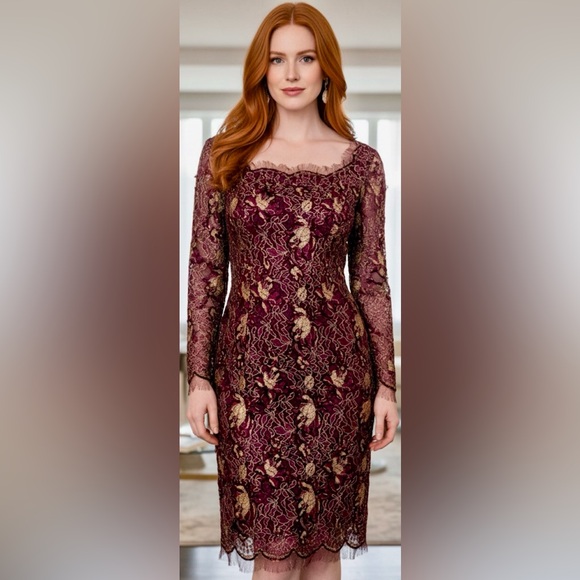 CUSTOM 90's Vintage Burgundy Raw Edge Lace Sequins Silk Lined Cocktail Dress 4 CUSTOM 90's Vintage Burgundy Raw Edge Lace Sequins Silk Lined Cocktail Dress 4